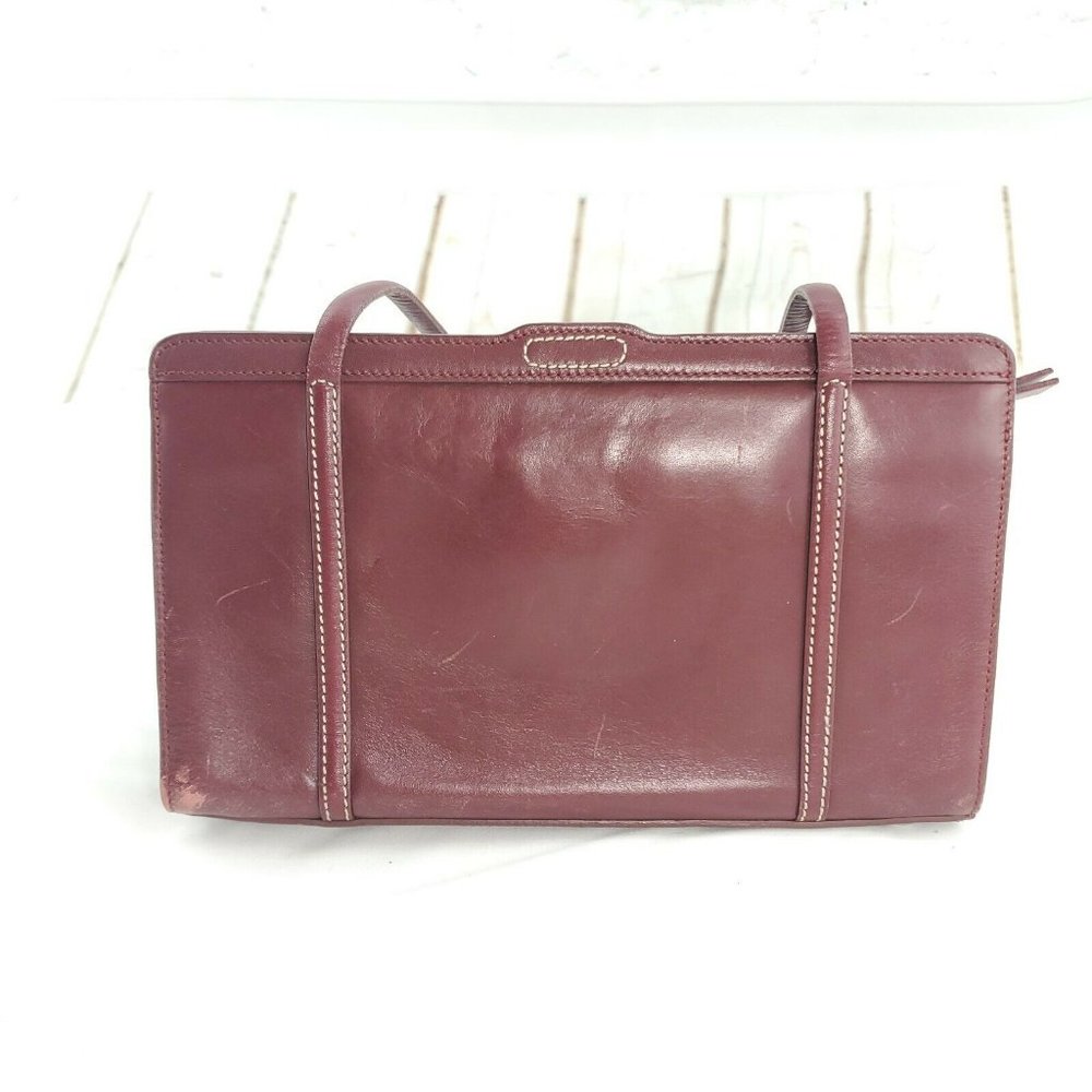 Ann Taylor Merlot Red Leather Contrast Stitch Elegant Shoulder Handbag Purse